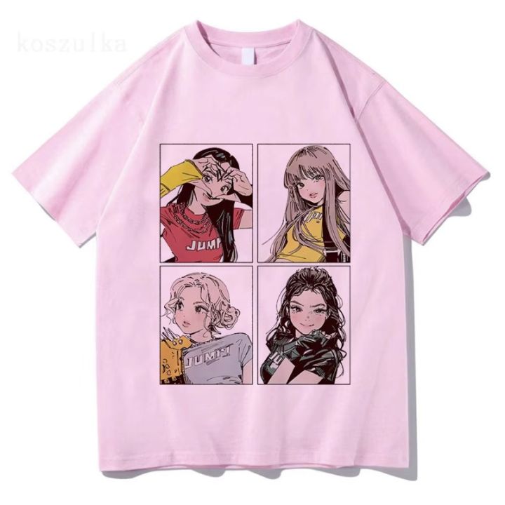 2025 BP Jump Tshirts Pink Girls Band Clothing Adorable Anime Graphic T Shirts Summer High Quality Cotton Comfortable Tops