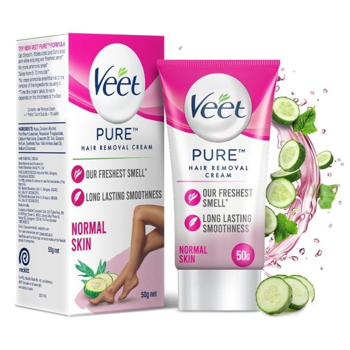 Vets Pure Hair Removal Cream for Women With No Ammonia Smell, Normal Skin 50g Suitable for Legs, Underarms, Bikini Line, Arms | 2x Longer Lasting Smoothness than Razors