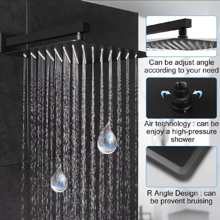 8 Inch Rainfall Shower Head Square Ultra Thin 304 Stainless Steel Rain ...