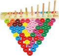 Wooden Counting Board Abacus Number Stacker - Mathematics Rainbow Ring Puzzle Montessori 10 Level Clouds Computation Beads Wood Math Toy, Math Abacus Number Learning and Counting Stacker Stacking Game Toy. 