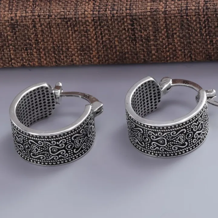 925%20Sterling%20Silver%20Texture%20Flower%20Earrings%20For%20Women%20Gothic%20Trendy%20Simple%20Retro%20Earring%20Jewelry%20Party%20Accessories%20-%20Image%204