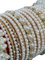 Combo Of Pearl Bangle with Fancy Metal Bangle for Women and Girls, White Pearls Kadha Bangles Set for Girls. 