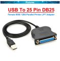 USB To 25 Pin DB25 Female IEEE 1284 Parallel Printer LPT Adapter Print Converter Cable Parallel Interface Communication. 