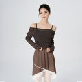Ballet Top Women Ruffle Sleeve Dance Shirt Summer Cropped Fitted Dancewear.