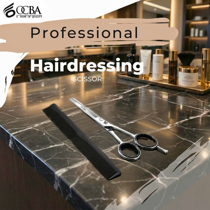 OCBA Professional Hairdressing Thinning Teeth Scissor for Texturizing & Styling Stainless Steel with Removable Finger Ring for Barbers Hair Cutting, Salon, Children, Men & Women