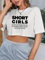 Letter Print Casual Crop Sports Tee Short Sleeves Fashion Fitness Workout Crop T-shirt Top Women's Activewear Graphic.
