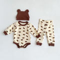2024 Spring Baby Boys Girls Clothes Cotton Long Sleeved Top + Pant + Hat Three Piece Set Baby 0-2 Years Old Newborn Suit. 