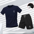 New High-Quality Men's Summer T-Shirt, Harajuku Summer Hip-Hop Men's Fitness and Sports Round-Neck Top and Shorts Set, Fashionab. 