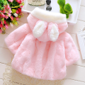 Children's Winter Coat Warm White Pink Rabbit Ears Hooded Cape Korean Version Cute Plush Thick Coat. 