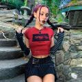 Fairy grunge Women Y2k Style Crop Top O-neck Tshirt Red Streetwear Short Sleeve T-shirt Punk Vintage Gothic Graphic emo T Shirt. 