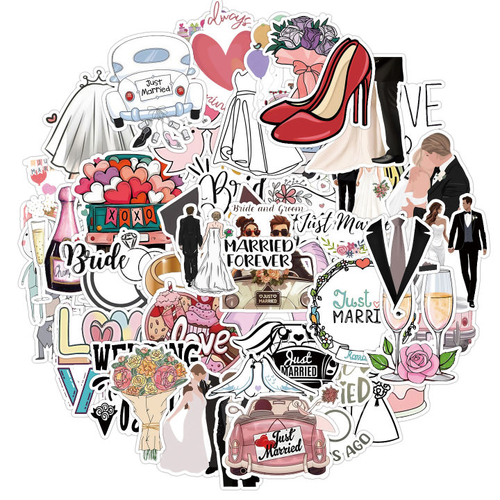 50Pcs%20Wedding%20%20Stickers%20Bride%20Just%20Married%20DIY%20Stickers%20Scrapbooking%20Phone%20Luggage%20Skateboard%20Waterproof%20Graffiti%20Decals%20-%20Image%202