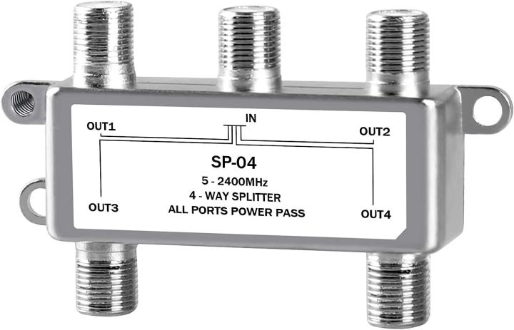 4-Way Coaxial Cable Splitter-  5-2400MHz, RG6 and RG59 Compatible，4 Port Coax Splitter for Satellite TV, Cable TV, Satellite Antenna System