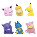 6pcs/set Pokemon Pikachu Anime Toys Dolls Psyduck Gengar Jigglypuff Gonbe Slowpoke Sleep Cute Model Action Figure Toys.