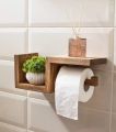 Modern Wooden Wall-Mounted Toilet Paper Holder with Shelf and Storage. 