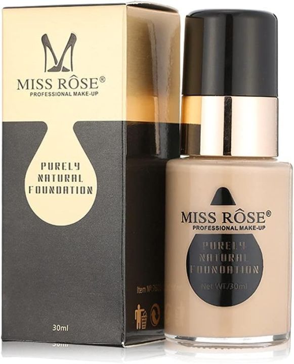 MISS ROSE Liquid Foundation with Glass Bottle,Smooth & Long-Lasting & Anti-Allergic Liquid,for for Combination/Oily Skin (Fair#) matte finish foundation, long-lasting liquid foundation hydrating face foundation, flawless skin foundation, (No Color Choice)