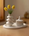 3 piece Home decorative vase combo set a mini ribbed turbine vase and a bottle neck vase with cloud tray artificial flower decorative Home and living room decoration concrete made vase combo set(without flower).
