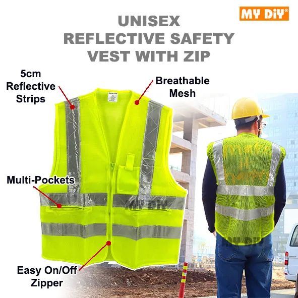 MYDlY Unisex Reflective Line Safety Vest Zip Type With 3 Pocket Heavy ...