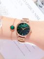 2PCs Women's Fashion Trend Retro Contrast Color Steel Band Quartz Watch+Bracelet Combination Set. 