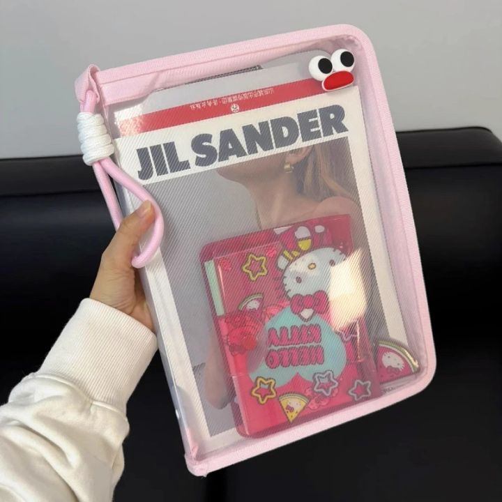 Macaron%20Transparent%20A4%20File%20Bag%20Large-capacity%20Textbook%20Storage%20Zipper%20Student%20Hand-held%20Thickened%20Waterproof%20Storage%20Bag%20-%20Image%202