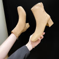 Women's Thick Heel Medium Heel Boots Women's 2024 New Winter Square Toe Back Zipper Increased Casual Short Boots. 