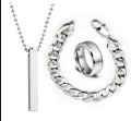 3pcs/Set Locket Set For Men Fashion Trendy Stainless steel Bar Stick Locket +Stainless steel Silver  Chain Braclate +Titanium Stainless steel Silver Ring For Men Neve Fade Color. 