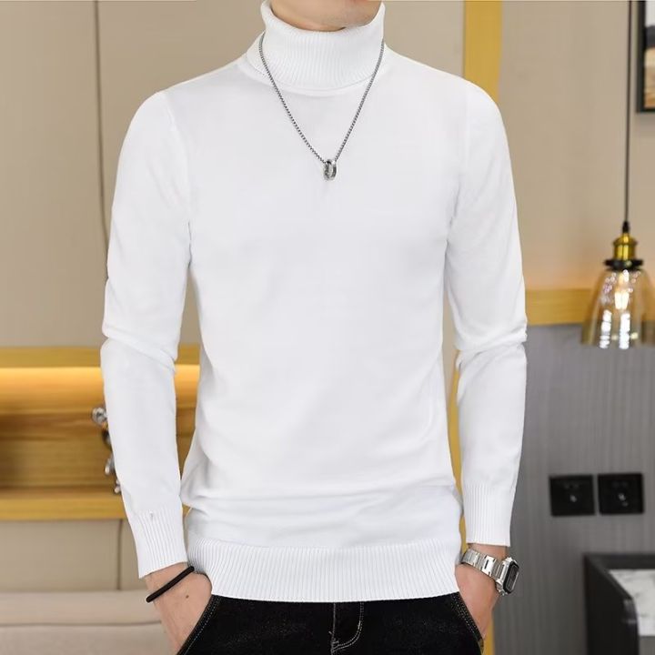 Men's Turtleneck Black and White Long Sleeve Knit Sweater