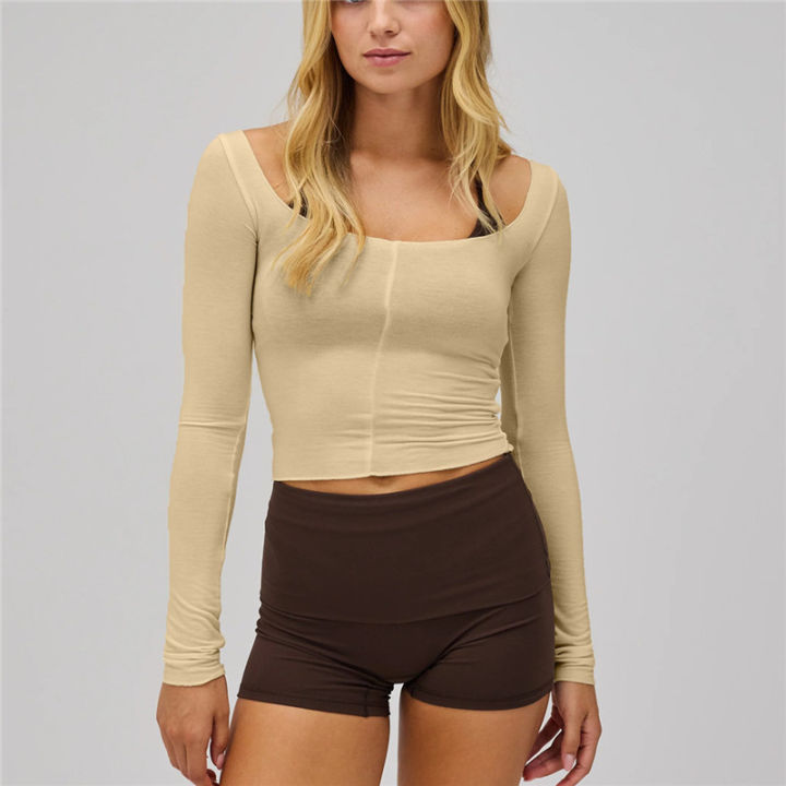 Women%20Casual%20Off%20Shoulder%20Long%20Sleeve%20Crop%20Tops%20Yoga%20Fitness%20T-shirt%20Solid%20Slim%20Fit%20Workout%20Gym%20Sports%20Training%20Pullovers%20Tees%20-%20Image%207