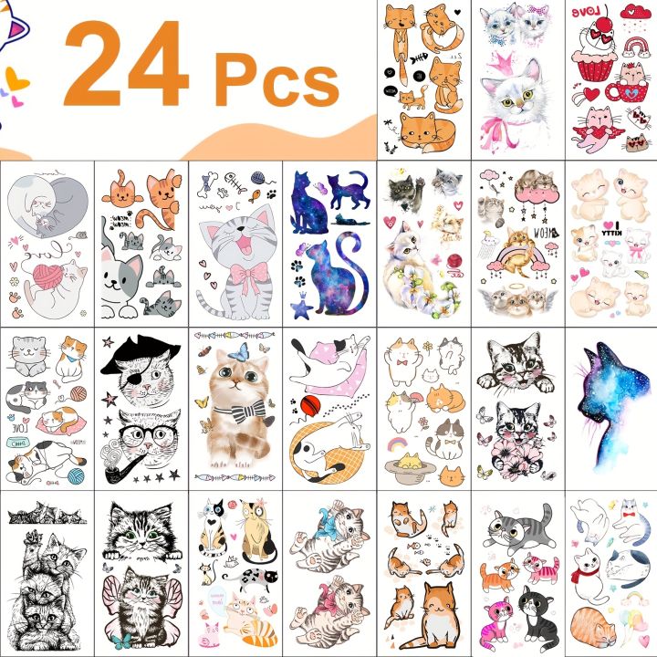 24%20Sheets%20Cute%20Cartoon%20Cat%20Temporary%20Tattoos%20Watercolor%20Cat%20Design%20Tattoo%20Sticker%20For%20Woman%20Kids%20Waterproof%20Face%20Hand%20Fake%20Tatto%20-%20Image%207