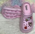 New Girls Fashion EVA Rubber Platform Crocs | High Heel Soft Sole Sandals with Cartoon Charms. 