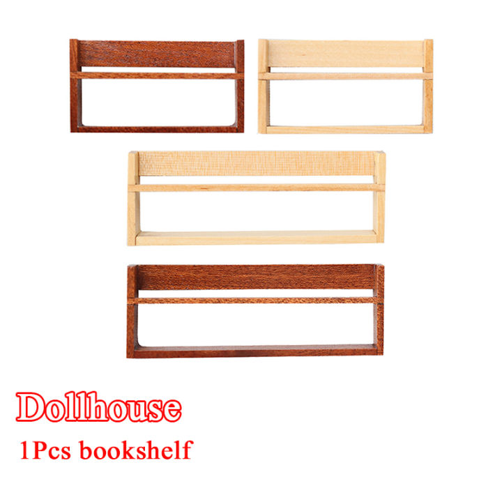 Wood Dollhouse Simulation Mini Wall Bookshelf Model Dollhouse Miniature Study Furniture Decoration Dolls House Scene Ornament