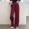 Spring Lady Fashion Concise Baggy Wide Leg Pants Women Straight Leg Casual Suit Trousers Girls Classic Basic Solid Daily Slacks.