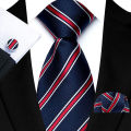3Pcs Striped Ties Set Necktie and Pocket Square Cufflinks Sets Trendy Repp Graphic Woven Formal Business Necktie for Men. 