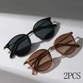 2 Pairs Per Set Small Round Sunglasses Women Cute Skinny Cat Eye Eyewear Men Vintage Narrow Cateye Sunglasses Set.