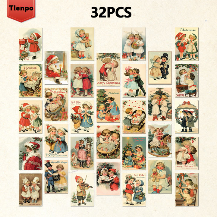 32pcs, vintage Christmas postcards, Santa Claus, birthday/anniversary gifts, collectibles, suitable for gifting, and mailable.