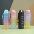 3Pcs/Set Large Capacity Water Bottle Set,Portable Plastic Frosted Gradient Color Water Bottle With Time Marker And Hanging Rope. 