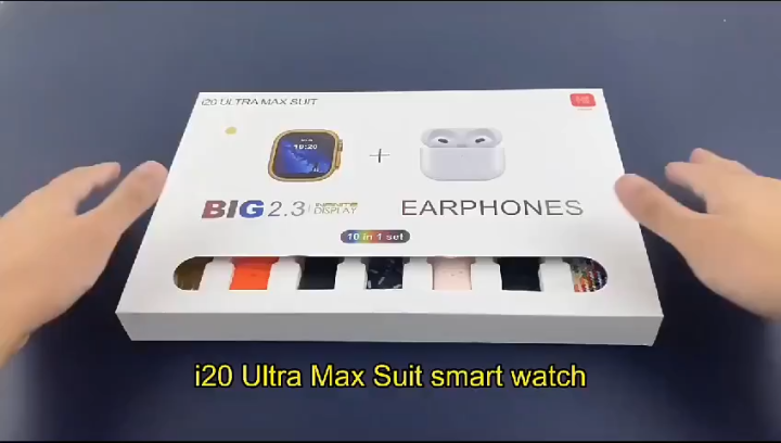 Hiwatch i20 Ultra 2 , 3 MAX Suit SmartWatch + Airpods Pro with Transparent Screen Guard Watch with Seven Decorated Straps