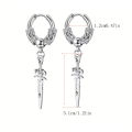 2pcs Stainless Steel Dragon Coil Sword Pendant Drop Hoop Earrings Unique Punk Hip Hop Style for Men Women Daily Wear Jewelry.