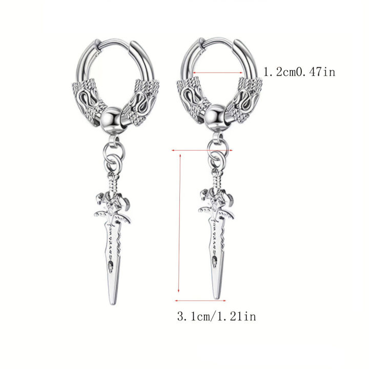 2pcs%20Stainless%20Steel%20Dragon%20Coil%20Sword%20Pendant%20Drop%20Hoop%20Earrings%20Unique%20Punk%20Hip%20Hop%20Style%20for%20Men%20Women%20Daily%20Wear%20Jewelry%20-%20Image%205