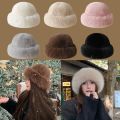 Fashion Headwear Fluffy Fur Winter Hat Solid Color Thicken Bucket Hat Plush Cold Windproof Berets Chrismas s.