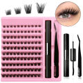 GROINNEYA DIY Lash Extension Kit Lash Clusters With Waterproof Strong Hold Lash Bond And Seal And Eyelash Tweezers Lash Cluster. 