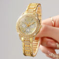 2PCS Luxury Full Diamond Women Watches Bracelet Set Fashion Decorative Three-eyes Ladies Quartz Wristwatch (Without Box). 