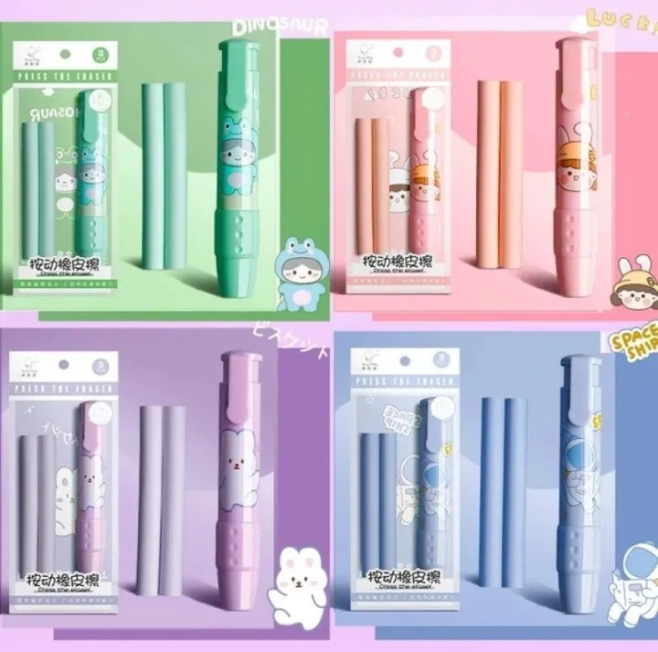 Pencil Eraser Cartoon Push Style Eraser Creative Retractable Durable Cute Art Girls Press The Eraser Stationery School Supplies