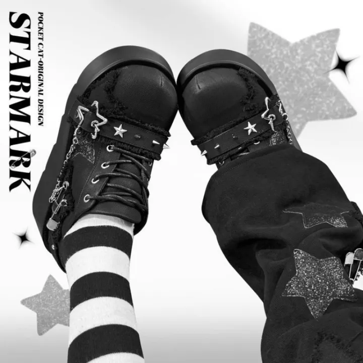 2024%20New%20Y2K%20Star%20Print%20Chunky%20Platform%20Ankle%20Boots%20Women%20Metal%20Chain%20Blue%20Denim%20Boots%20Woman%20Cute%20Thick%20Bottom%20Jk%20Lolita%20Shoes%20-%20Image%205