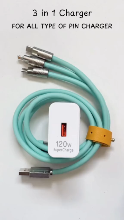 120Watt 3 in 1 Charger Cable Portable Retractable Fast Charging Cable For All Smartphone And Multi-Function Use