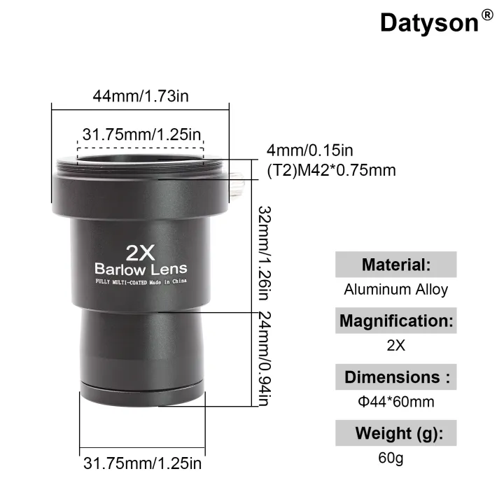 Datyson%20W5P0083BCD%201.25''%202x/3x/5x%20%20Barlow%20Lens%20Metal%20Fully%20Coated%20Focal%20Length%20Extender%20With%20M42%20Camera%20Mount%20Threads%20-%20Image%205
