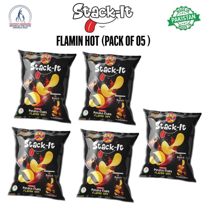 Stackit Snacks Stack-it Potato Chips Flamin Hot (PACK OF 05) | ZEE SNACKS - MD FOOD ...