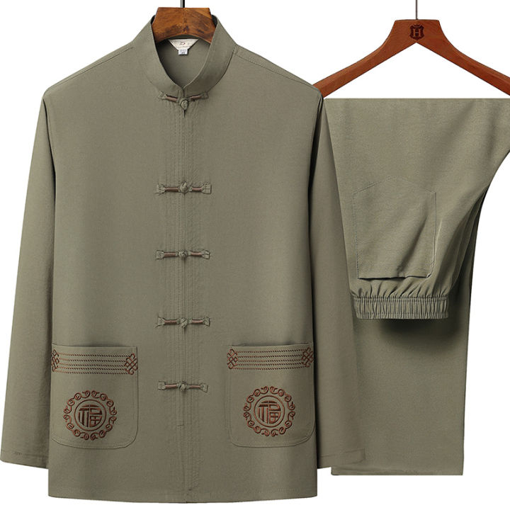 Tang%20Suit%20(top%20+%20Pants)%20Men's%20Middle-aged%20and%20Elderly%20Father%20Long%20Sleeve%20Old%20Man%20Clothes%20Grandpa%20Wear%20Chinese%20Style%20Tai%20Chi%20Suit%20-%20Image%202