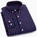 Men's Striped Shirt Long Sleeve Shirts All-Match Slim Fit Korean Print Shirt Non-iron Casual Business Dress Shirts Blue Clothing. 