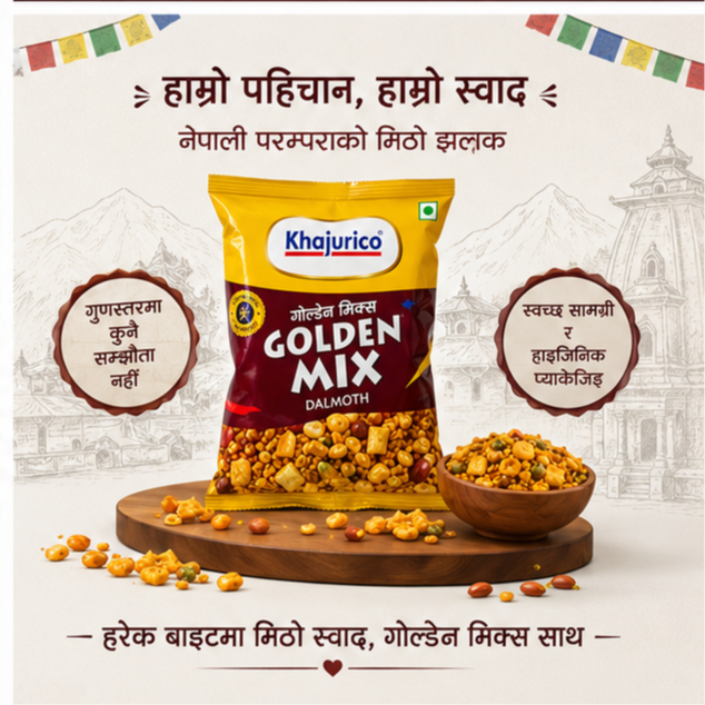 Khajurico Golden Mix Namkeen - Crispy Nepali Savory Snack Mix 425g