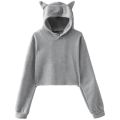 Women's Pink Sexy Casual Fleece Cropped Hoodie Casual Plus Size Pullovers Cat Ears Hoodie Solid Crop Sweatshirts Female Clothes. 